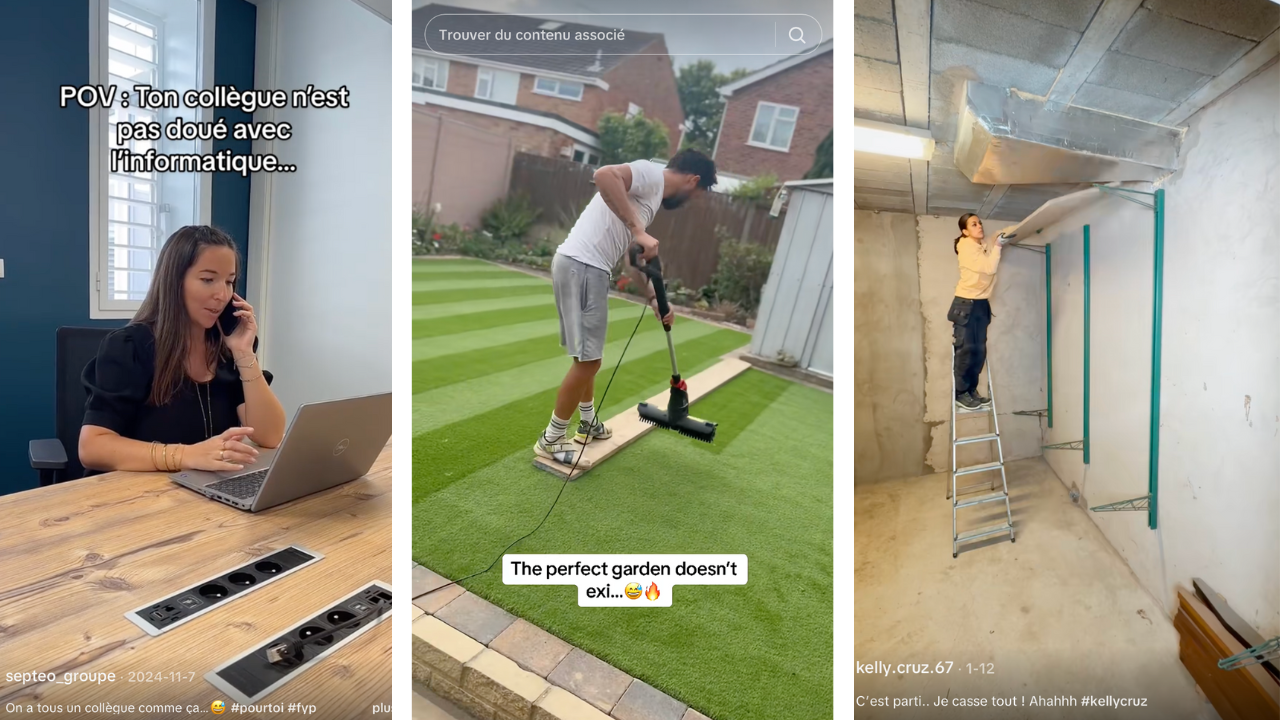 Différentes vues de personnes qui travaillent en se filmant sur Tik Tok